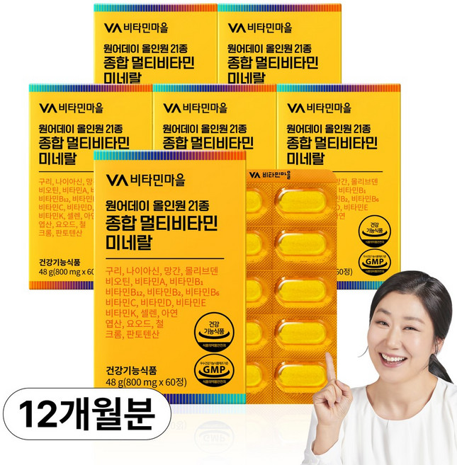 비타민마을 원어데이 올인원 21종 종합 멀티비타민 미네랄, 60정, 6개