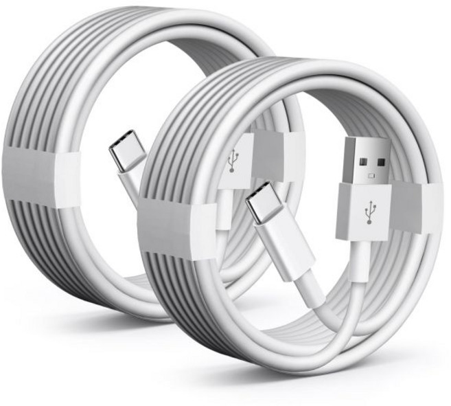 10피트/롱 USB to C 케이블 2개 세트 10피트 타입 충전 A USBC 고속 아이폰용 17 16 프로 맥스 갤럭시 S25/S24/S23 아이패드 프로/에어 파이어 HD, 6.6ft, White, 2