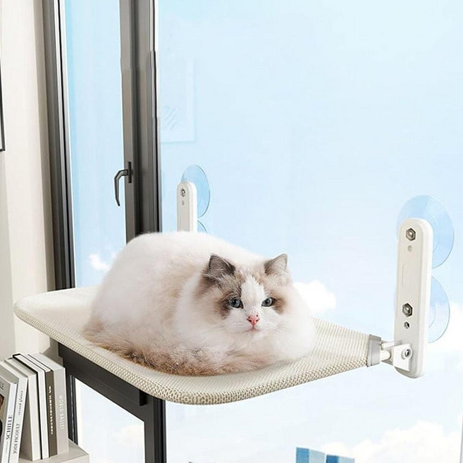 고양이 창문 해먹 접이식 걸이형 창가 고양이 창문 침대 흡착 공간 숨숨 휴식, 본품_베이지-중형