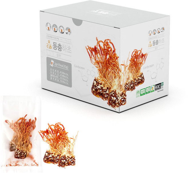 금관 유기농 동충하초 절편 10개입 1박스 / 안전한 개별포장, 3개, 20g