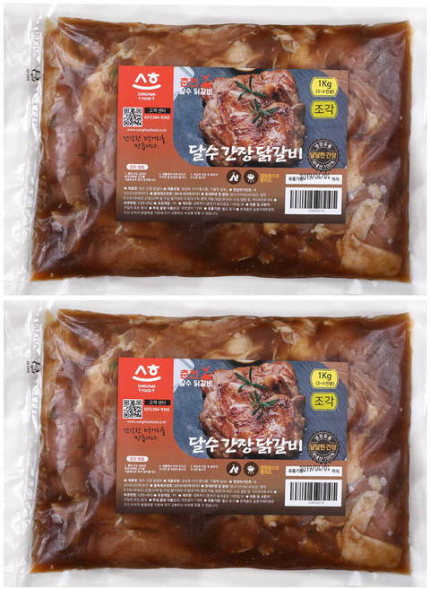 (단짠단짠수제양념)춘천 달수 한입간장닭갈비 1kg 국내산닭 냉장 당일제조발송, 2개