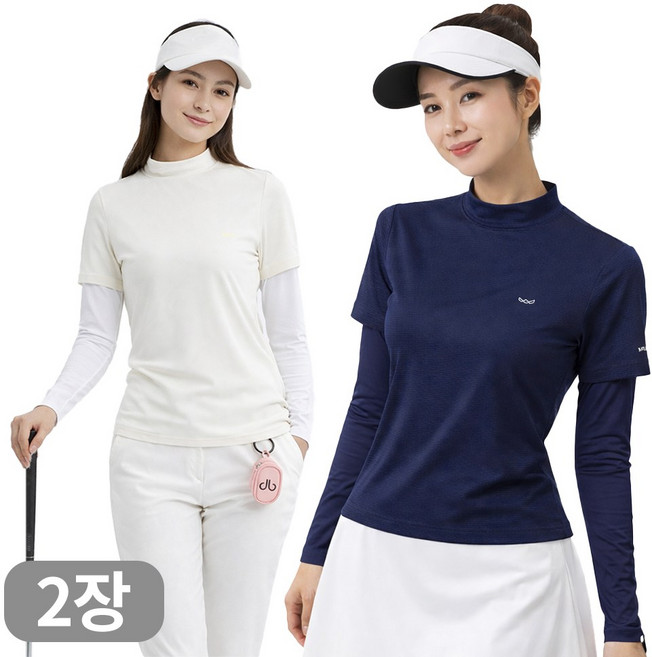 아소트 여성 냉감 반목 쿨티 프리미엄 일체형 토시티셔츠 골프 아웃도어 등산 작업복 2장세트