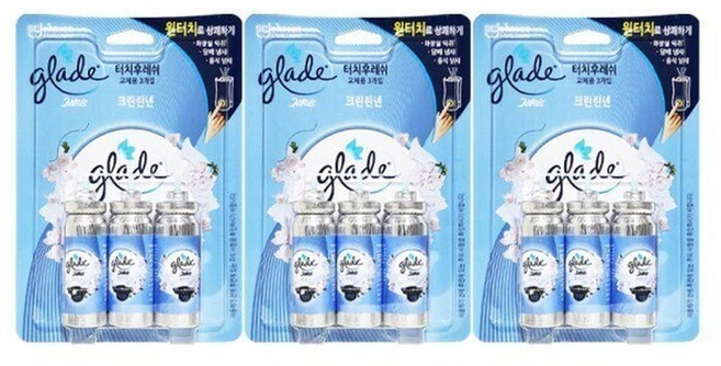 그레이드 화장실용 방향제 터치후레쉬 리필 크린린넨 3입 x 3개, 9개, 260g, 13ml