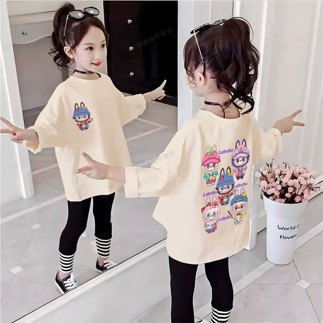 언니아라 주니어 캐주얼 면 라운드넥 여아 데일리 라부캐릭터 긴팔 티셔츠 llz052