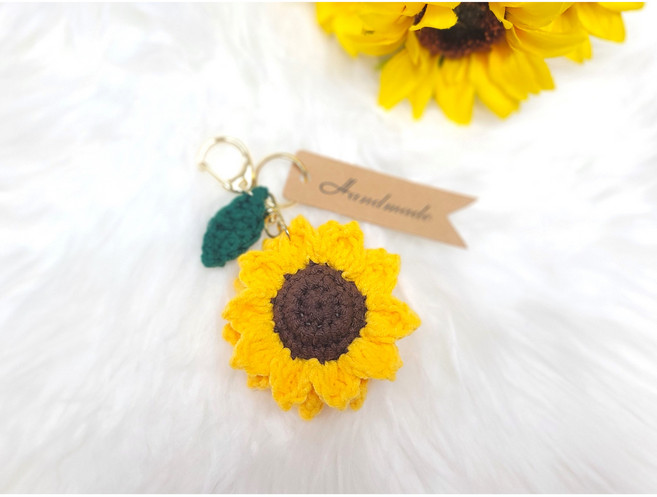 [쁘띠레브핸드메이드] 해바라기 뜨개 키링 열쇠고리, 1개