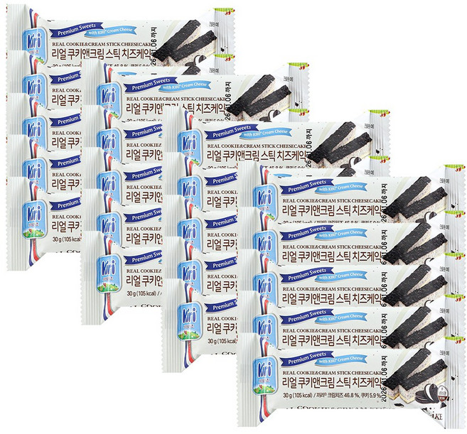 끼리 크림치즈 리얼스틱 케이크 30g 쿠키앤크림 20개, 20g