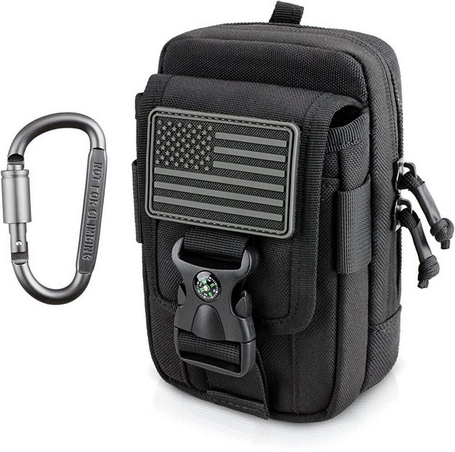 WYNEX Tactical 나침반 폰 파우치 대형 Molle 스마트폰 홀스터 케이스 이중 용량 소형 유틸리티 EDC 파우치 나침반 버클 및 카라비너 포함, 블랙