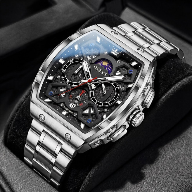 OLEVS 남성 시계 럭셔리 석영 정품 다기능 패션 일력 메탈시계 워터프루프 야광