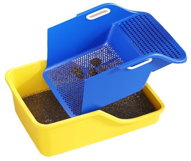 HANTAO 반밀폐 고양이 화장실 대형 자동 모래 누출 분리형 디자인, 블루옐로우, 1개