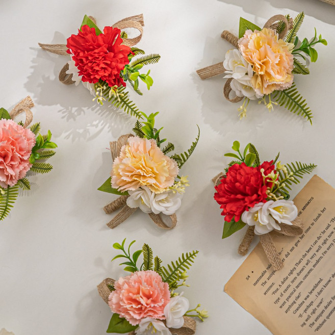 화예원 카네이션 브로치 코사지 조화 부토니에 어버이날 뱃지 스승의날 교회 브럿지, 오렌지 레드, 10개