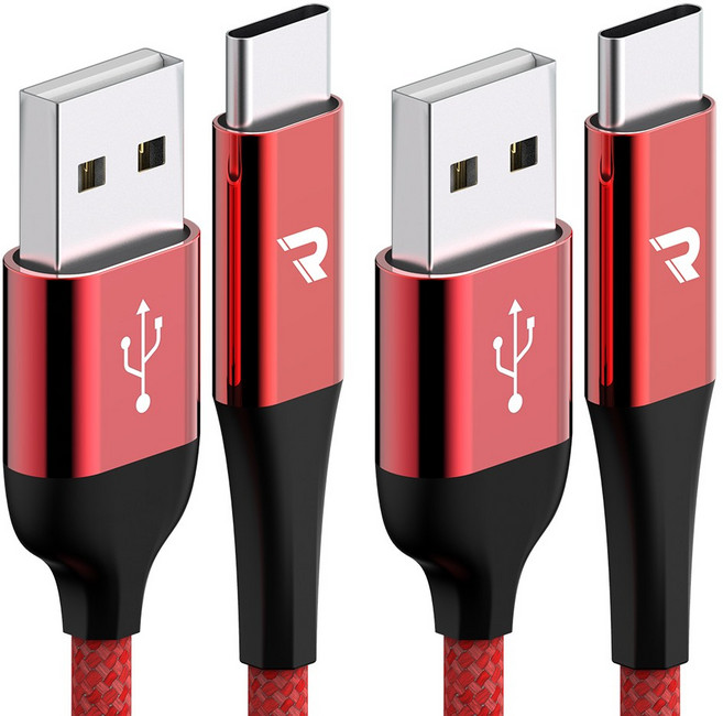 로랜텍 C타입 메탈 고속충전 패브릭 케이블, 1.2m, 레드, 2개