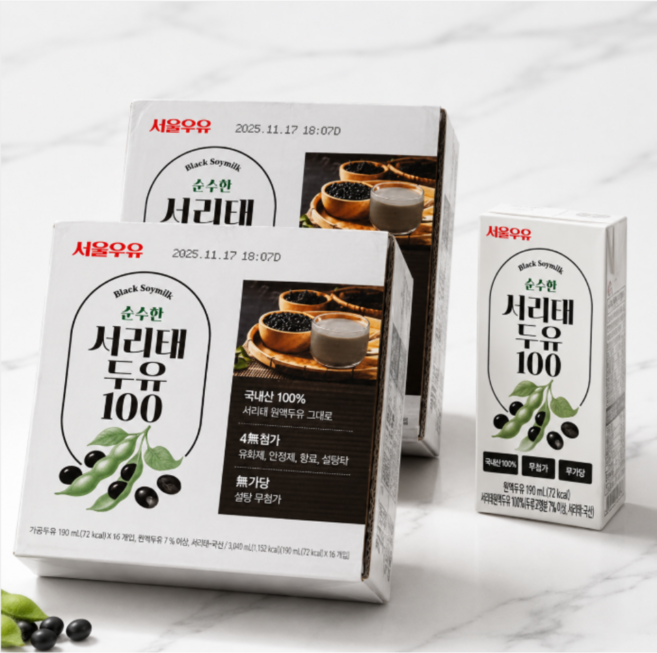 서울우유 서리태 두유 100, 32개, 190ml