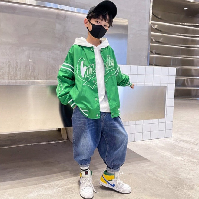 메이징키즈 주니어 남아 봄 가을 배색 블루종 바시티 야구 점퍼