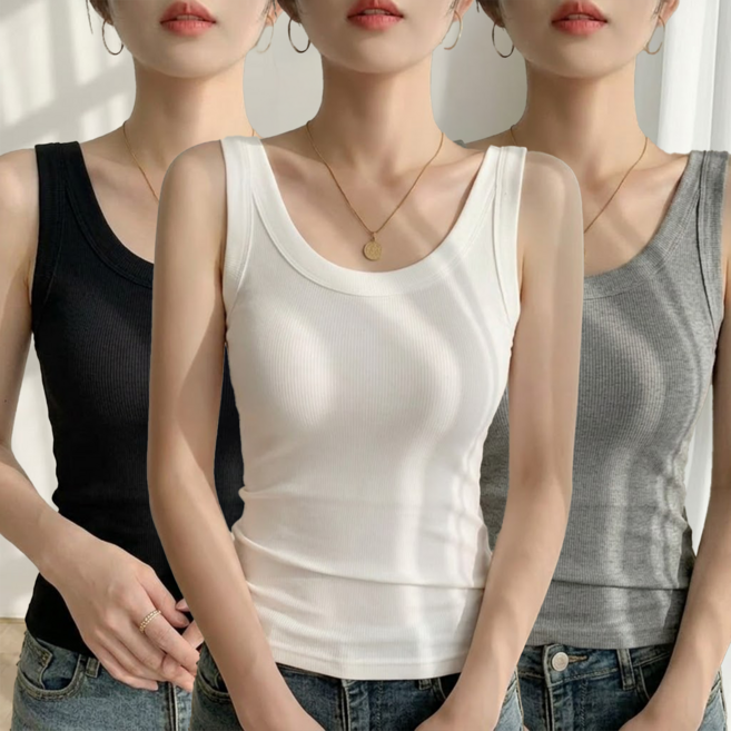 일월전빵 1+1+1 베이직 유넥 골지 슬림 민소매 나시 BS-C094