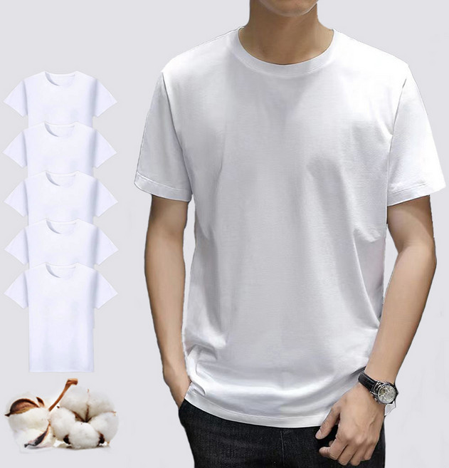 Ruamily 남녀공용 32수 라운드 반팔티 5장 순면 반팔 남자반팔티