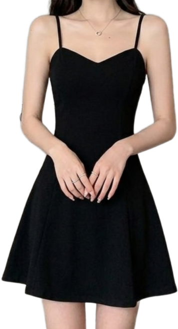 해피인뉴 심플 미니 검정 원피스 민소매 블랙 슬림핏 플레어 치마