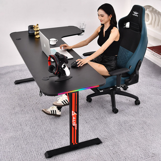 아우스 위너렉스 LS 코너형 책상 올인원 컴퓨터책상 게이밍책상 사무용책상 좌 우 선택가능 1400 1600 1800, RGB형(블랙)-우측