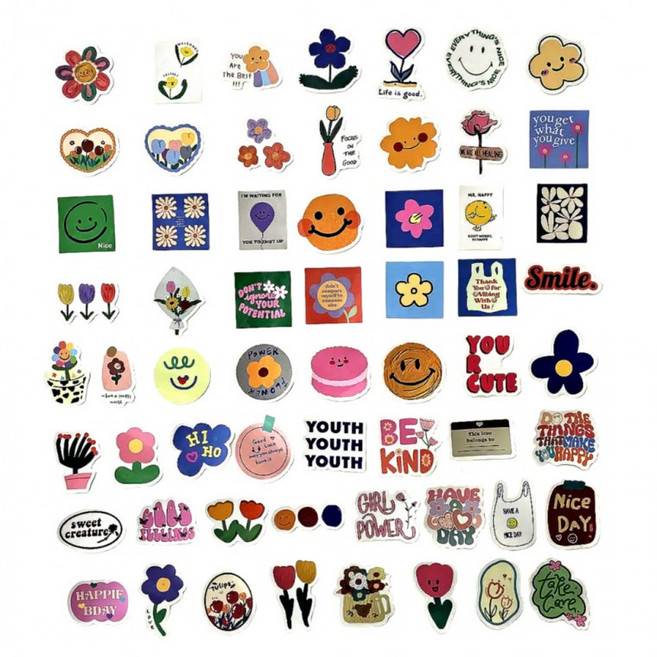 만화 꽃 스마일 방수 리무버블 스티커 60매, 1세트, 혼합(S2182) 60PCS