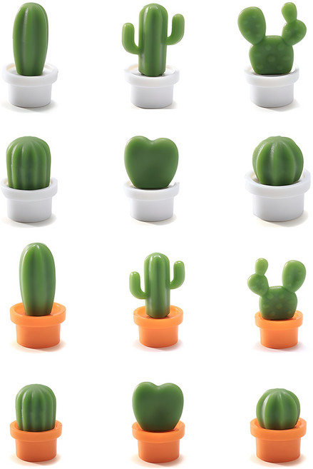 원이네 선인장 미니어처 자석 세트 12p, 화이트 + 오렌지, 1세트