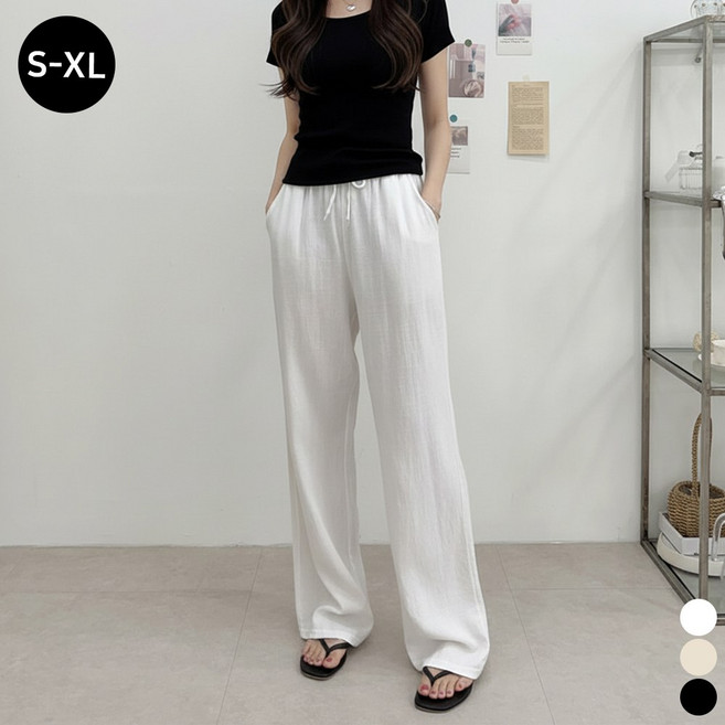 끌로이 여성용 여름 린넨바지 일자통바지 여름긴바지 시원한 밴딩팬츠