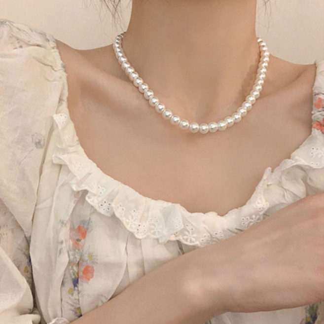 티큐 클래식 심플 초커 진주 목걸이 티큐0322Z