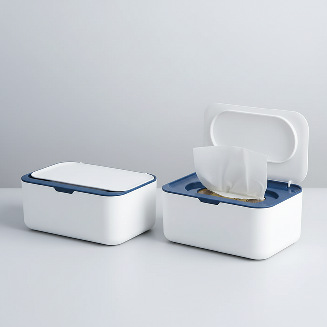 에이솜 다용도 휴지 케이스 티슈 케이스 핸드타올 케이스 물티슈케이스 물티슈 케이스, 1개, 화이트 블루