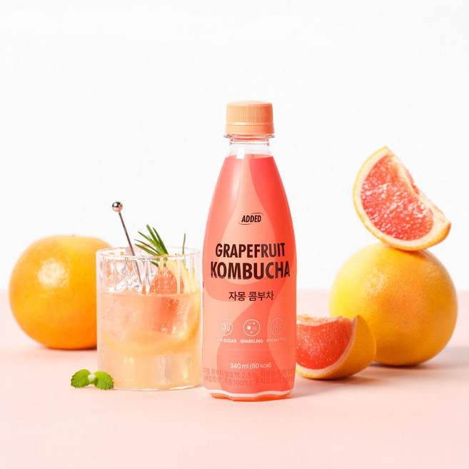 애디드 자몽 콤부차 스파클링 탄산 쾌변 숙변 장청소 음료 임산부 저당 저칼로리, 24개, 340ml