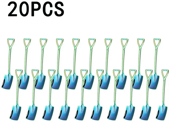 빈티지 삽 디자인 스테인레스 스틸 커피 크리 에이 티브 아이스크림 수박 디저트 다목적 주방 도구 독특한, 08 Color-Square-20PCS