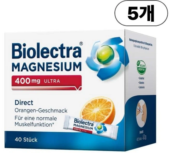 독일 내수용 바이오렉트라 마그네슘 울트라 다이렉트 400mg Biolectra Magnesium 400 mg Ultra Direct Items Orange Flavour Stick, 40회분, 5개 - 쿠팡