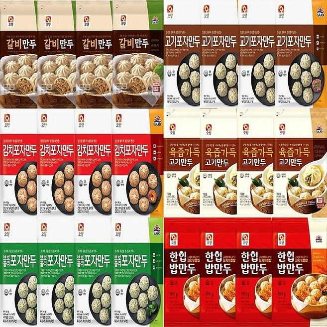 사조오양 포자만두 04.육즙가득고기만두 4팩 + 04.육즙가득고기만두 4팩 + 06.갈비갈비만두 4팩, 1세트, 180g