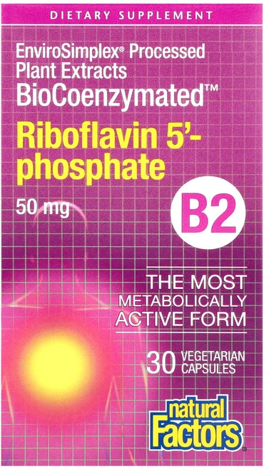 Natural Factors BioCoenzymated™ B2 리보플라빈 5'-인산염 50mg 베지 캡슐 30정, NaturalFactorsBioCoenzymatedB2, 1개 - 쿠팡