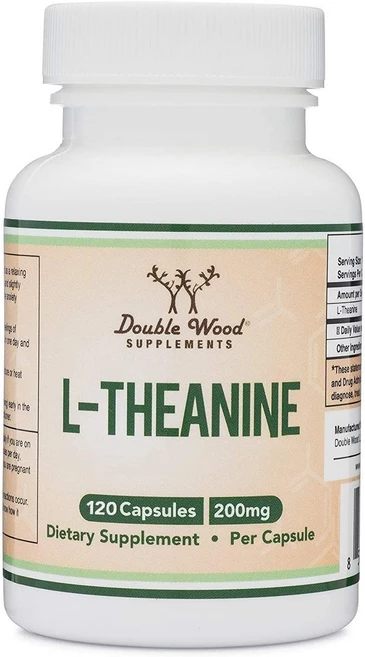 L-테아닌 보충제 200mg 120 캡슐(대두 프리 글루텐 프리 비 GMO 제3자 테스트 완료) Double Wood의 마그네슘 L-트레오네이트 및 아피게닌과의 시너지 효과, 1개, 120정 - 쿠팡