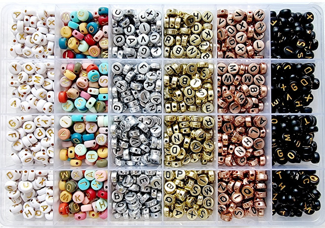 루앤블리 DIY 알파벳 이니셜 비즈 포인트 마스크스트랩 키링 팔찌 반지 공예재료 비즈 키트 1200pcs, 별빛달빛, 1개