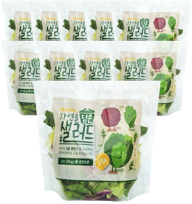 데이밀 자연을담은 샐러드 실속A 100g x 10팩 국내산 야채믹스, 10개, 드레싱없음