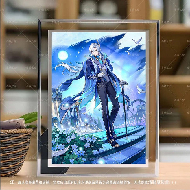 [원신] 콜롬비나 자백 노드크라이 느비예트 크리스탈 액자 포스터 일러스트 인테리어 장식 굿즈 선물, 5인치, 느비예트 02