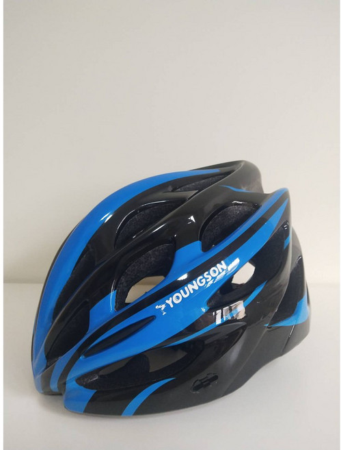 台灣品牌 YOUNSON 一體成型安全帽 - 公路車安全帽 單車安全帽 腳踏車安全帽 直排輪安全帽, 藍黑,L號, 1個