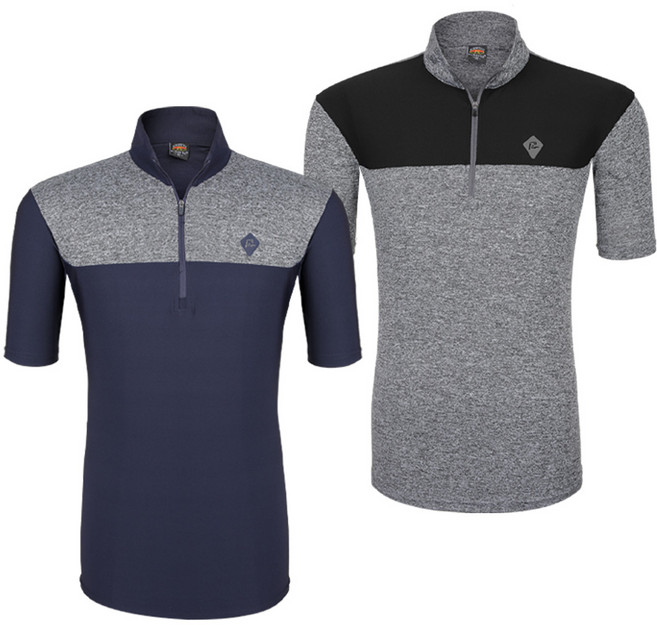 [이지바이] (1+1) 남성 쿨 반팔 집업티_배색 쿨쉐어 등산 아웃도어 집업 티셔츠