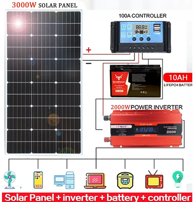 단단한 태양 전지 패널 키트 단결정 태양 전지 패널 키트 3000W 110V 220V 2000W 인버터 10Ah LFP 배터리, 02 3000W 110Vkit