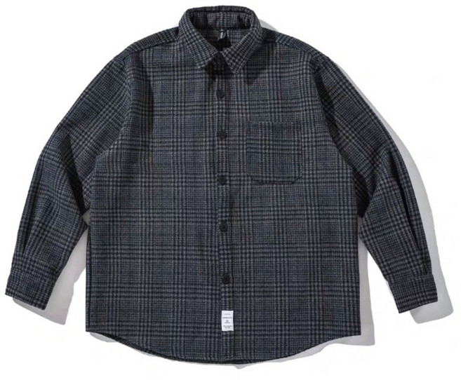 【Gshop.】黑灰藍色復古工裝加絨格子襯衫男冬季長袖寬鬆加厚保暖休閒毛呢襯衣