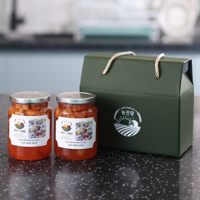 선물박스 수제 과일청 자두 복숭아청 2병세트 수제청 답례품, 500g 자두복숭아청 2병세트