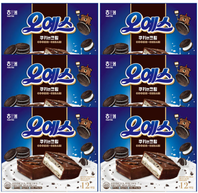 NEW 오예스 쿠키앤크림 과자 초코파이 간식, 6개, 360g