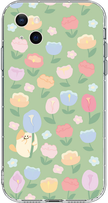핫티몰 투명 플라워 꽃 패턴 고양이 젤리 실리콘 휴대폰 케이스