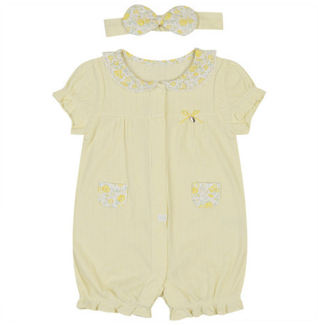 아가방 중계점 *BEST* 26년 여름최신상 샤샤반소우주복(헤어밴드) / 발랄한 잔꽃 패턴과 카라 디자인으로 러블리한 분위기를 주는 반소매 우주복 헤어밴드로 포인트를 준 실내복!