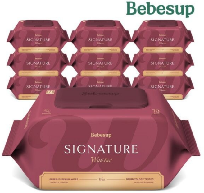베베숲 시그니처 레드 유아물티슈 캡형 80평량, 80g, 70개입, 10개
