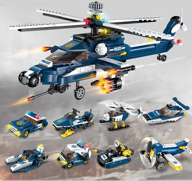 스마트픽 8in1 도시 소방차 군용 헬기 조립 빌딩 블록 장난감 세트, 스톰 헬리콥터, 1개