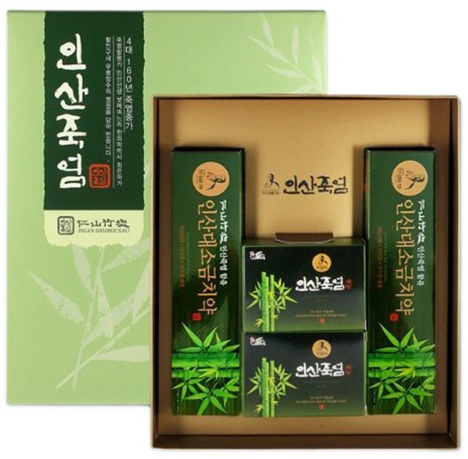 인산죽염 비누 2개 + 대소금치약 2개 선물세트 죽염 황토 유근피 함유된 소금비누와 죽염소금치약, 1개