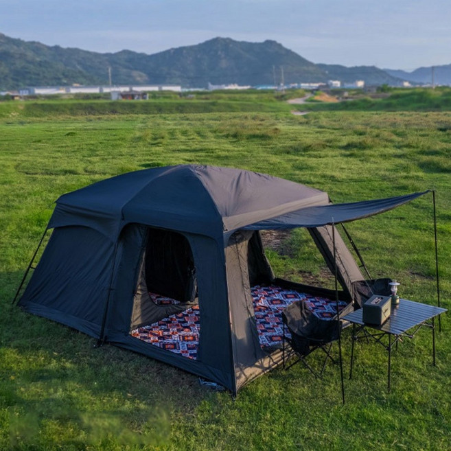 Homi Zon 여름 캠핑 리빙쉘 텐트 대공간 2룸1거실 210D 자외선 차단 타프 그늘막 야외 피크닉 대형 블랙, 6-10인(대형)