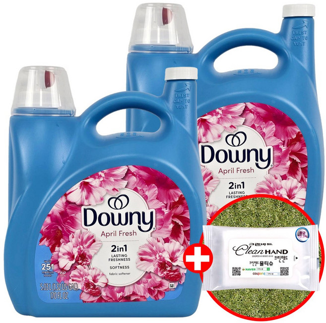 다우니 초고농축 섬유유연제 에이프릴 5.03L x2개 + 그린바드 물티슈10매입, 1세트, 10.06L
