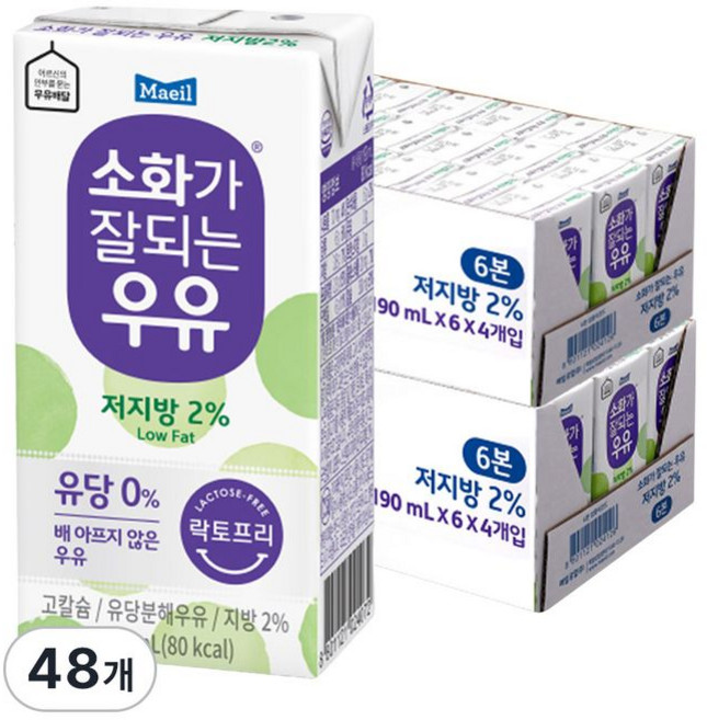 매일유업 소화가 잘되는 우유 저지방, 190ml, 48개