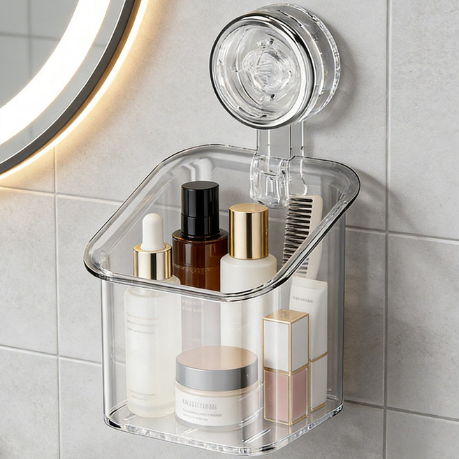 Briturn 깔끔한 흡착식 욕실 선반, 투명색, 1개